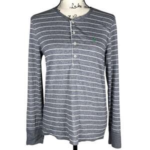Ralph Lauren Sz XL Long Sleeve Striped Gray White Thermal Henley T-Shirt